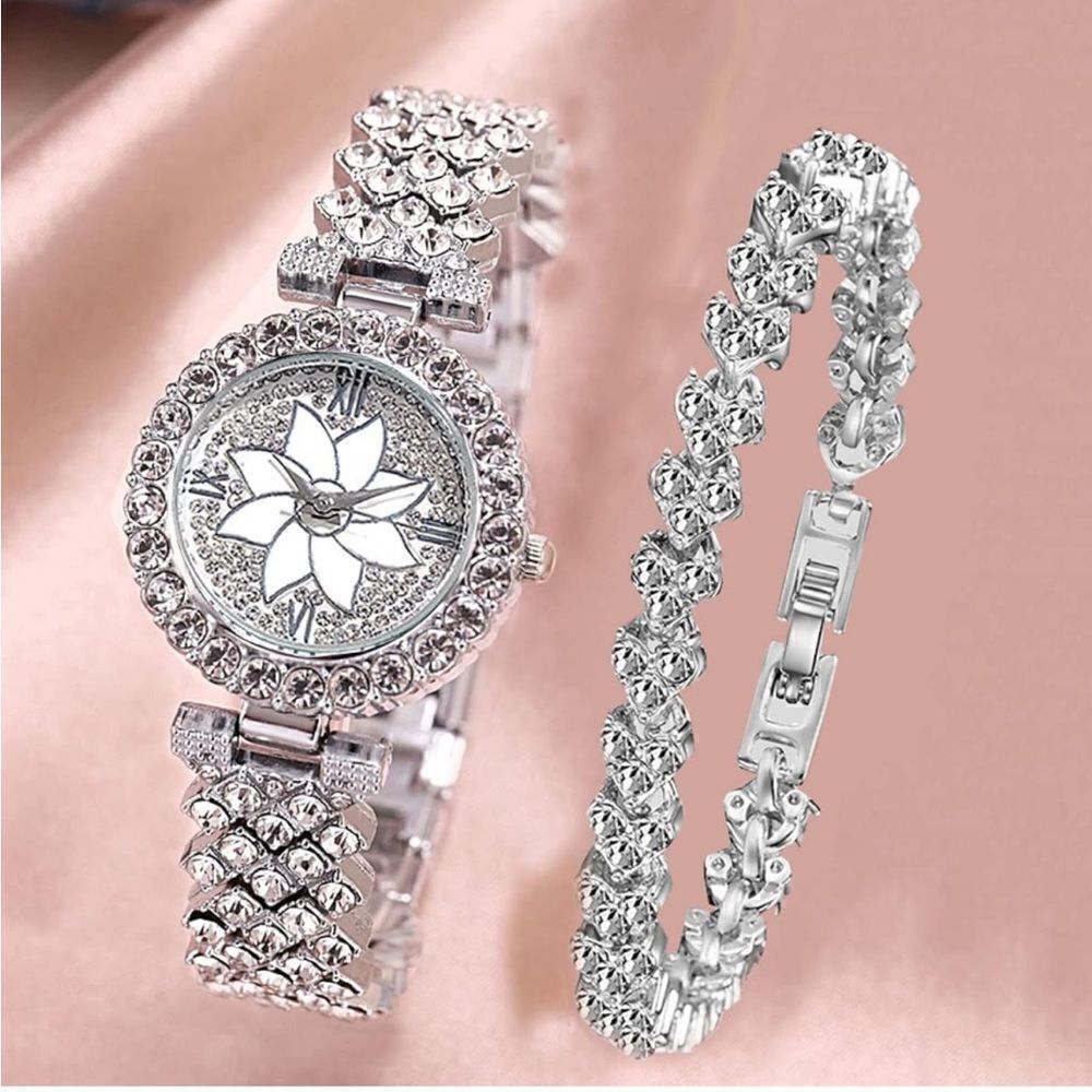 Silver Watch and Bangle Duo Set
